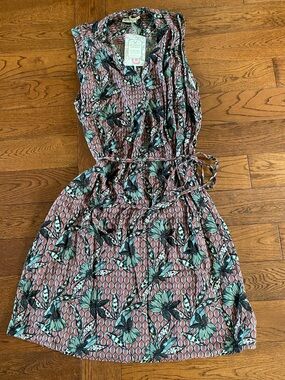 NWT Alchemy Fashions Sleeveless Floral Print Tie-Waist Dress, size L